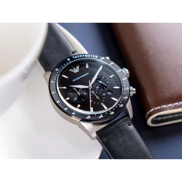 Emporio Armani AR11243 Mario férfi kvarc karóra, 43 mm, fekete bőrszíj