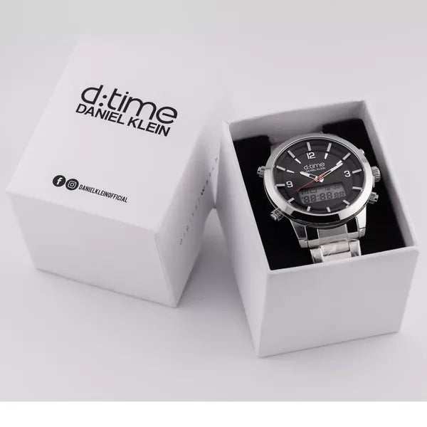 Daniel Klein D:Time 12641-2 férfi karóra ezüst fém szíjjal, fekete számlap