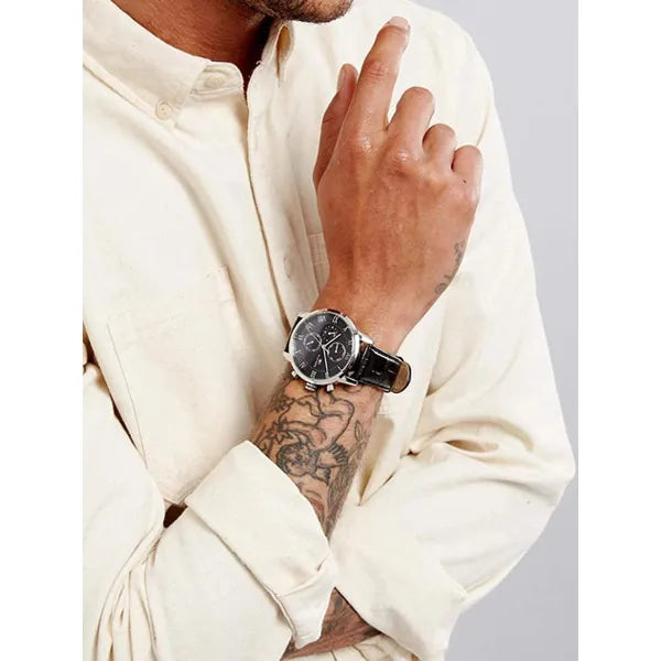Tommy Hilfiger Kane férfi karóra 44 mm, fekete bőrszíj, kvarc