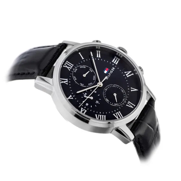 Tommy Hilfiger Kane férfi karóra 44 mm, fekete bőrszíj, kvarc