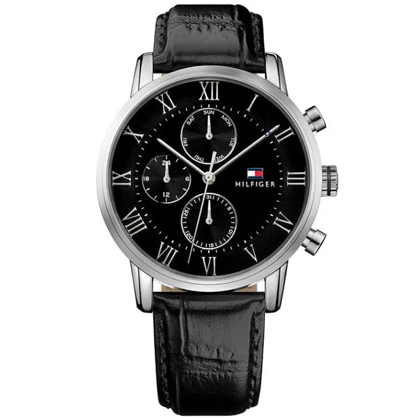 Tommy Hilfiger Kane férfi karóra 44 mm, fekete bőrszíj, kvarc