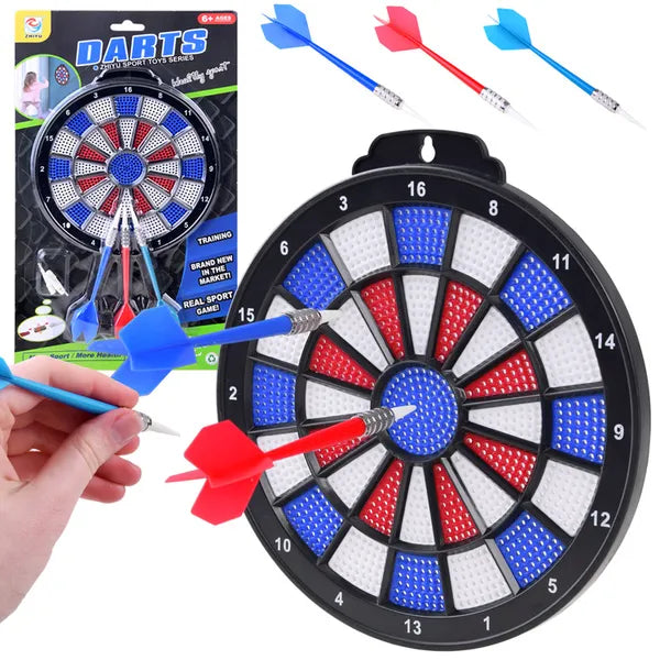 Műanyag darts tábla 18,5 cm átmérővel, 3 összecsukható nyíllal