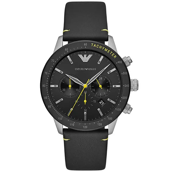 Emporio Armani AR11325 férfi kronográf karóra, fekete bőr szíj, 43 mm