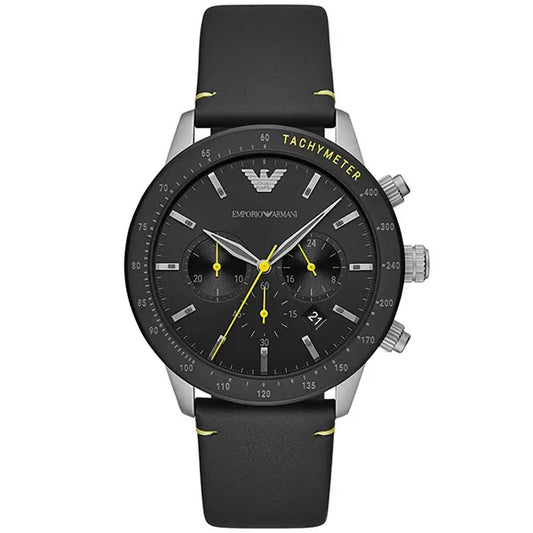 Emporio Armani AR11325 férfi kronográf karóra, fekete bőr szíj, 43 mm