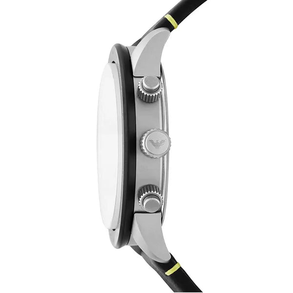 Emporio Armani AR11325 férfi kronográf karóra, fekete bőr szíj, 43 mm