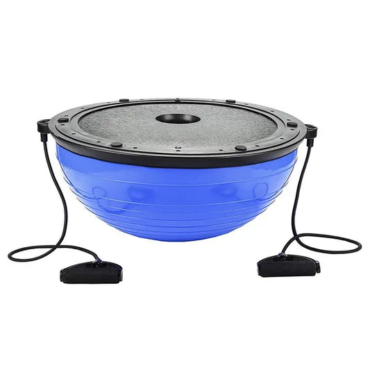 BOSU egyensúlyozó labda 57 cm kék, gumiszalagokkal, 200 kg teherbírás
