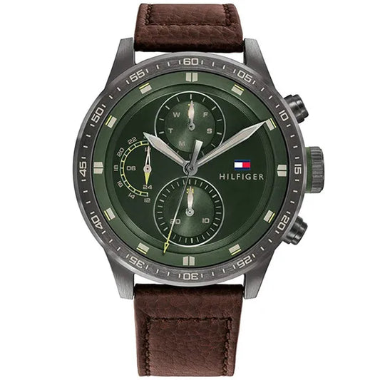 Tommy Hilfiger Trent férfi karóra, kvarc, 46 mm, zöld számlap, bőrszíj.