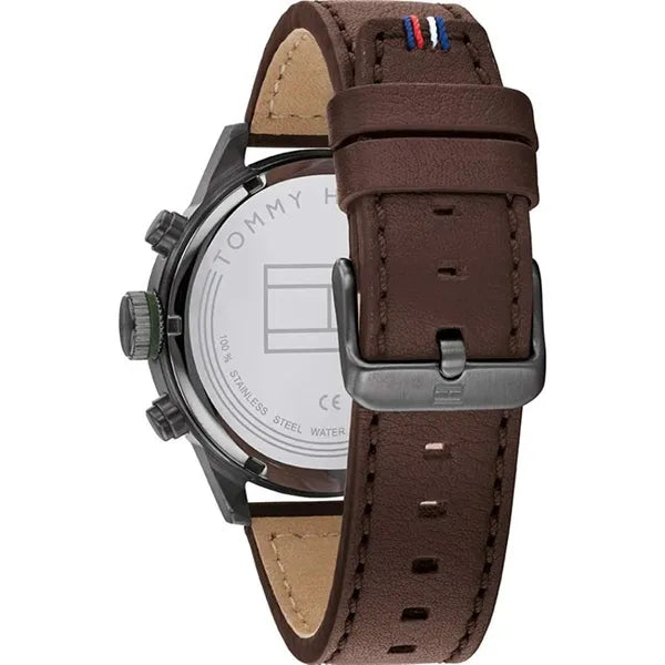 Tommy Hilfiger Trent férfi karóra, kvarc, 46 mm, zöld számlap, bőrszíj.