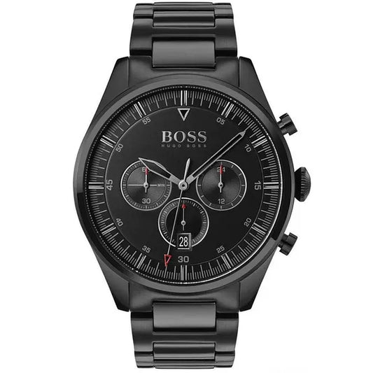 Hugo Boss Pioneer férfi kronográf karóra, fekete acél, 44 mm, WR50