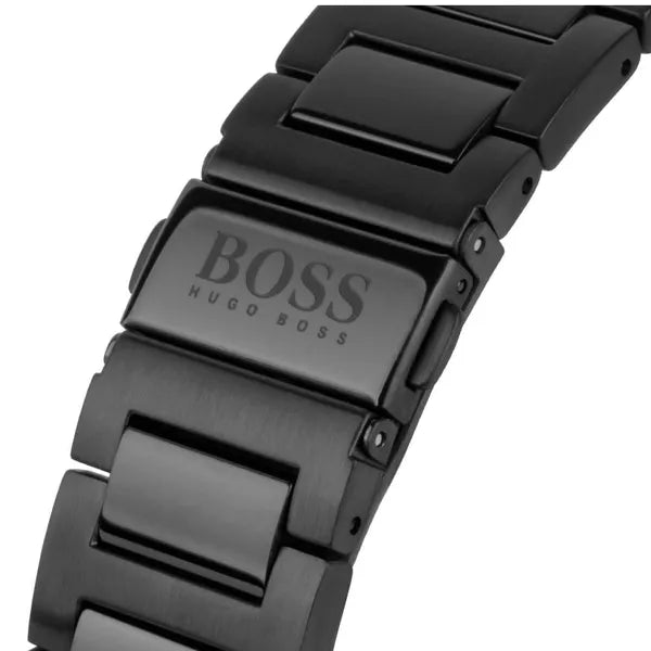 Hugo Boss Pioneer férfi kronográf karóra, fekete acél, 44 mm, WR50