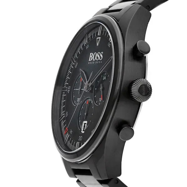 Hugo Boss Pioneer férfi kronográf karóra, fekete acél, 44 mm, WR50