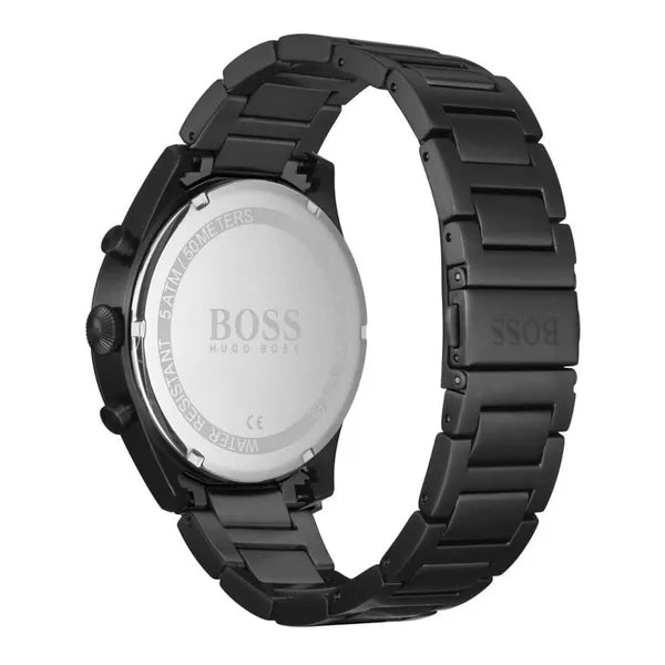 Hugo Boss Pioneer férfi kronográf karóra, fekete acél, 44 mm, WR50