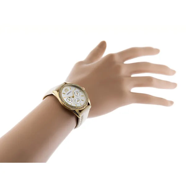 Perfect E358 női karóra, 30 mm, arany tok, ezüst számlap, bőr szíj