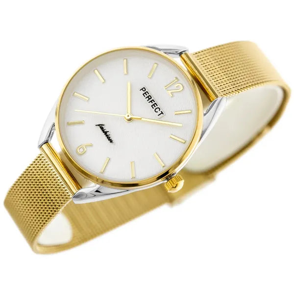 PERFECT F347 női karóra, arany szíj, ezüst számlap, quartz, díszdoboz