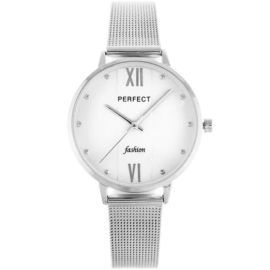 Női kvarc karóra, 34 mm, ezüst rozsdamentes szíj, Perfect F356 + díszdoboz