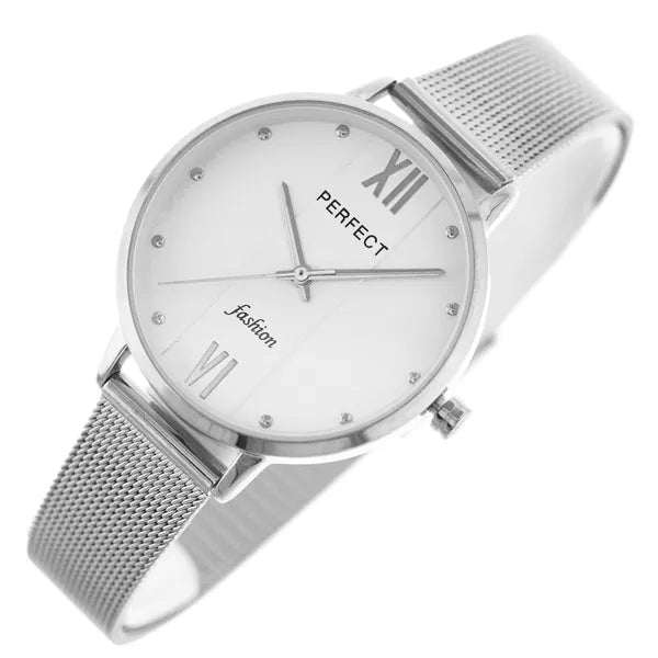 Női kvarc karóra, 34 mm, ezüst rozsdamentes szíj, Perfect F356 + díszdoboz