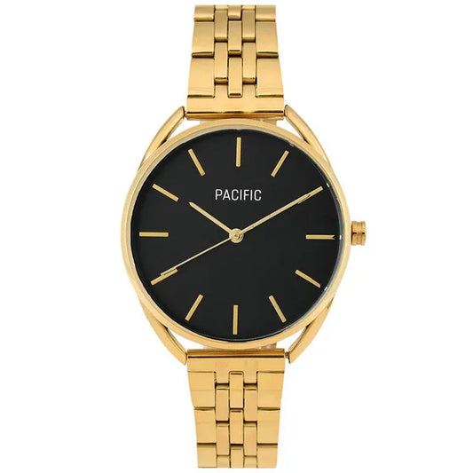 Pacific X6204 férfi karóra, aranyszínű fém szíj, fekete számlap, 36 mm