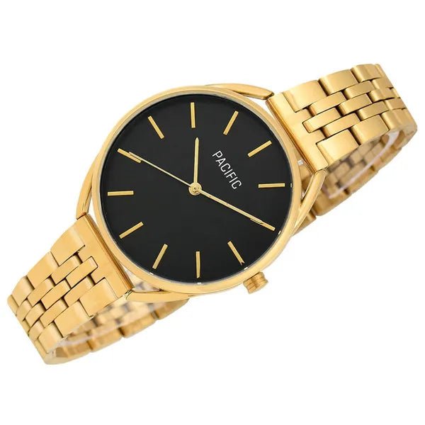 Pacific X6204 férfi karóra, aranyszínű fém szíj, fekete számlap, 36 mm
