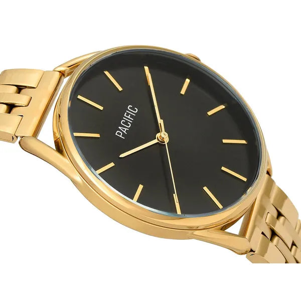 Pacific X6204 férfi karóra, aranyszínű fém szíj, fekete számlap, 36 mm