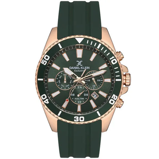 Férfi karóra 47 mm, sötétzöld számlap & szilikon szíj, WR50, dátum