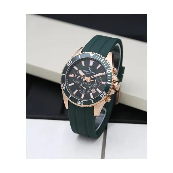 Férfi karóra 47 mm, sötétzöld számlap & szilikon szíj, WR50, dátum