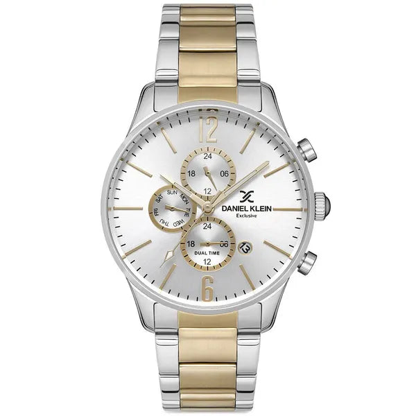 Férfi karóra 44 mm Miyota kvarc, ezüst-arany rozsdamentes acél, WR50