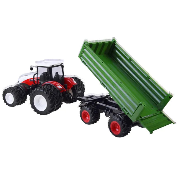Piros távirányítós traktor zöld pótkocsival