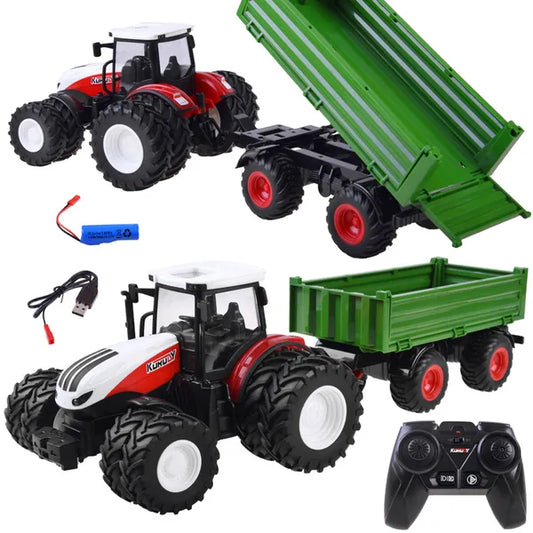 Piros távirányítós traktor zöld pótkocsival