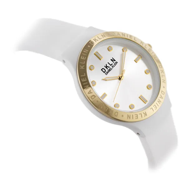 Daniel Klein női karóra, fehér szilikon szíj, 36 mm, díszdobozzal
