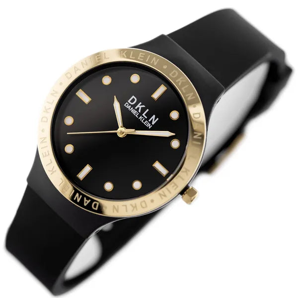 Daniel Klein női karóra, 36 mm, fekete-arany, szilikon szíj