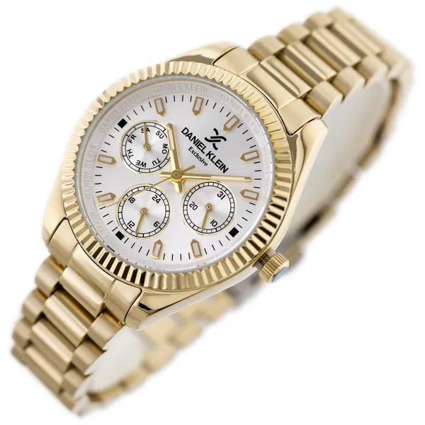 Daniel Klein női arany fém szíjas kvarc karóra, 34 mm, dátumkijelzővel
