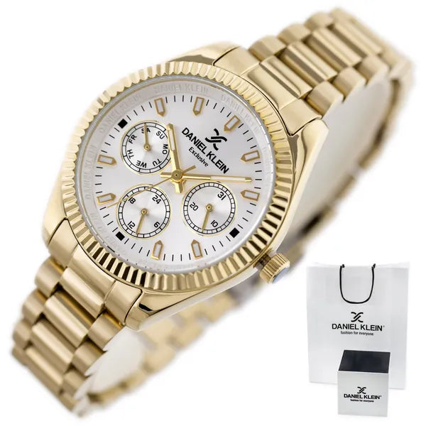 Daniel Klein női arany fém szíjas kvarc karóra, 34 mm, dátumkijelzővel