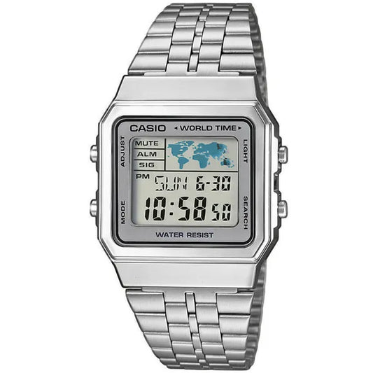 Casio Vintage A500WA-7 férfi digitális karóra, acél szíj, 33 mm, WR30