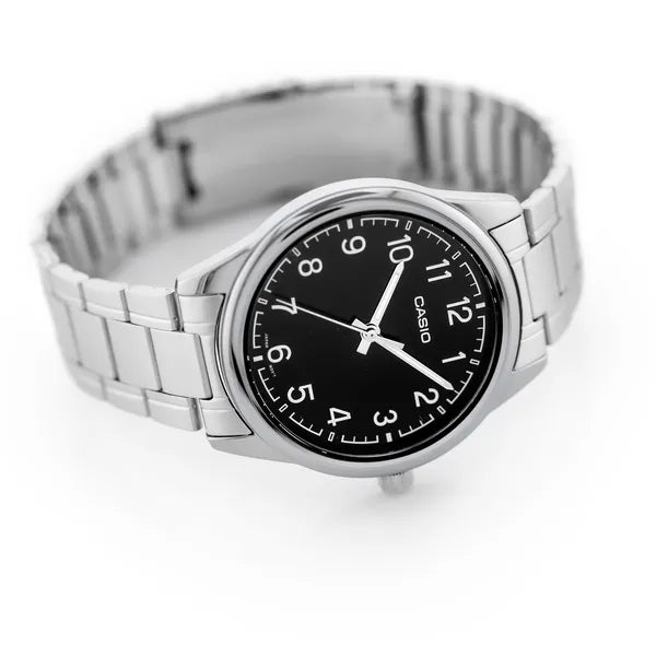 Casio férfi karóra, ezüst acél szíj, fekete számlap, WR30, 40 mm