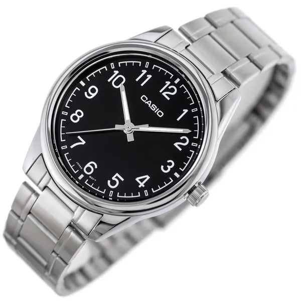 Casio férfi karóra, ezüst acél szíj, fekete számlap, WR30, 40 mm