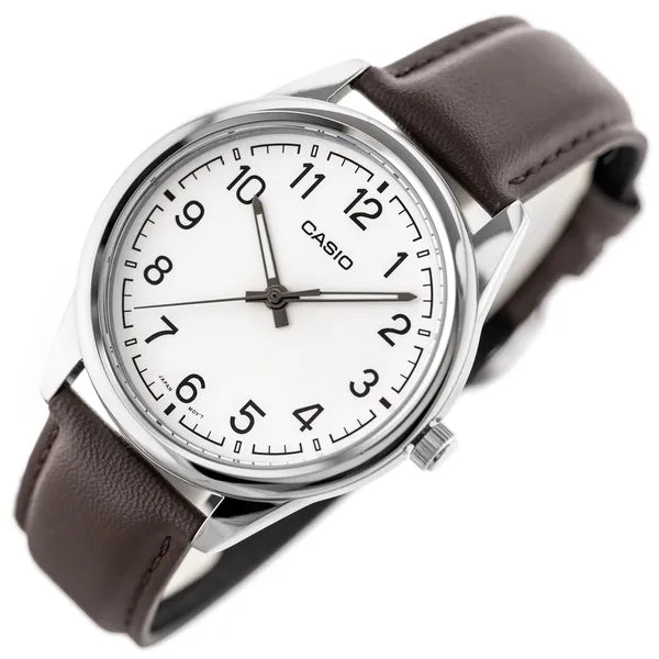 Férfi Casio karóra, kvarc, barna bőrszíj, 40 mm, WR30