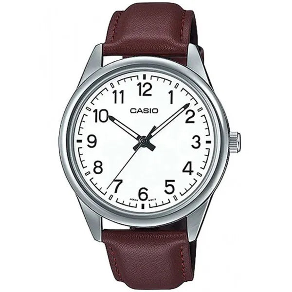 Férfi Casio karóra, kvarc, barna bőrszíj, 40 mm, WR30