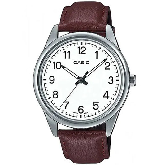 Férfi Casio karóra, kvarc, barna bőrszíj, 40 mm, WR30