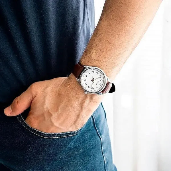 Férfi Casio karóra, kvarc, barna bőrszíj, 40 mm, WR30