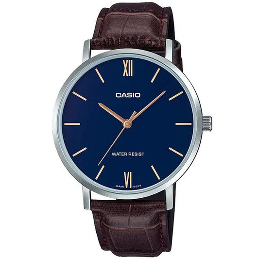 Casio MTP-VT01L-2B férfi karóra, bőr szíj, 40 mm, WR30