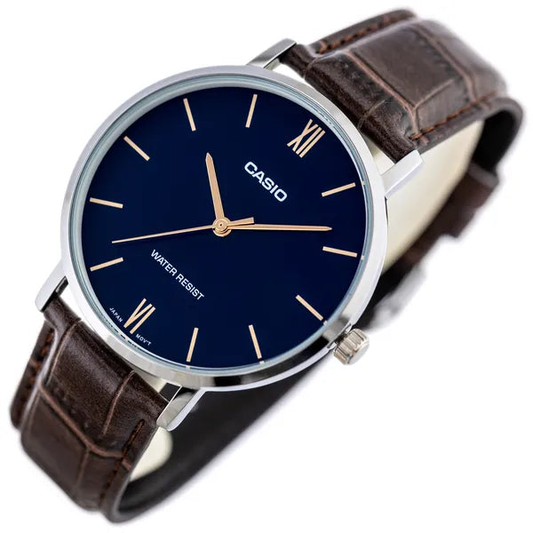 Casio MTP-VT01L-2B férfi karóra, bőr szíj, 40 mm, WR30