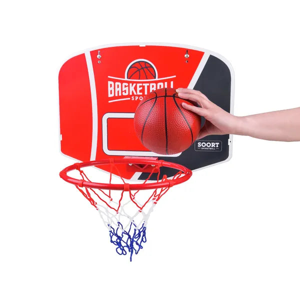 Kosárlabda palánk 46×36 cm fém gyűrűvel, hálóval, labdával, pumpával