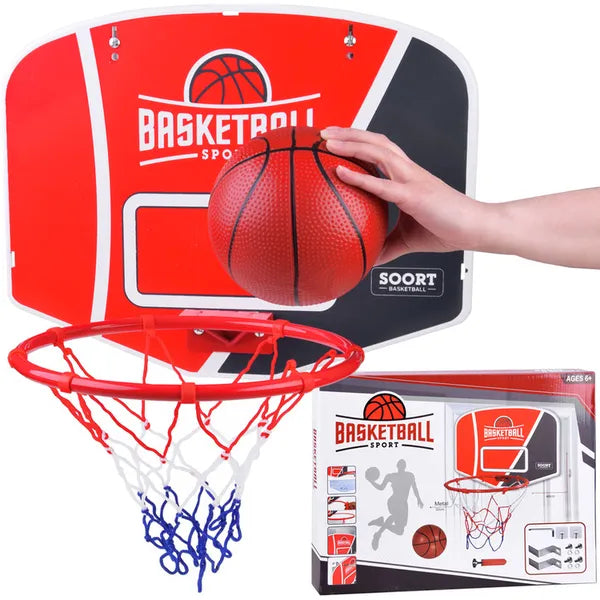 Kosárlabda palánk 46×36 cm fém gyűrűvel, hálóval, labdával, pumpával