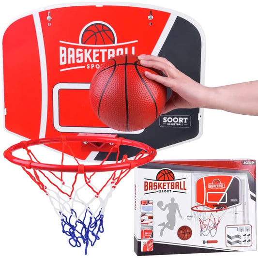 Kosárlabda palánk 46×36 cm fém gyűrűvel, hálóval, labdával, pumpával