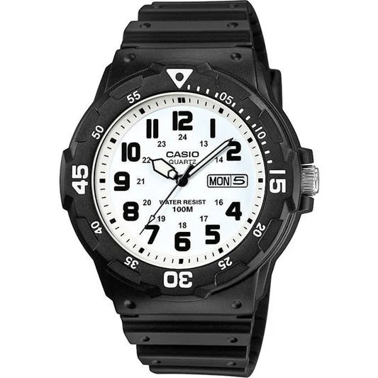 Casio MRW-200H-7B férfi karóra, 100 m vízálló, dátum, fekete szíj, fehér számlap