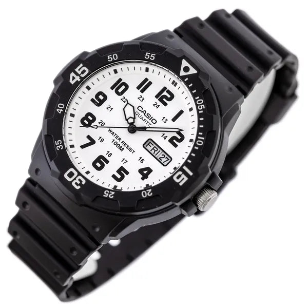Casio MRW-200H-7B férfi karóra, 100 m vízálló, dátum, fekete szíj, fehér számlap