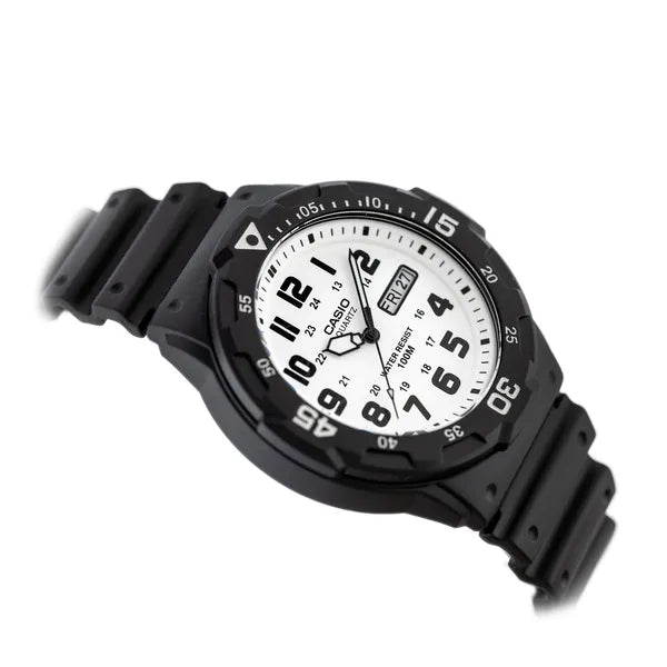 Casio MRW-200H-7B férfi karóra, 100 m vízálló, dátum, fekete szíj, fehér számlap