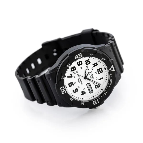 Casio MRW-200H-7B férfi karóra, 100 m vízálló, dátum, fekete szíj, fehér számlap