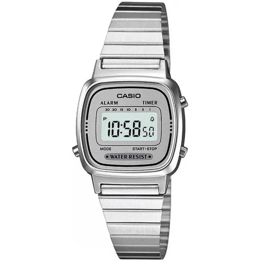 Casio Vintage LA670WA-7D női digitális karóra ezüst, rozsdamentes, WR30