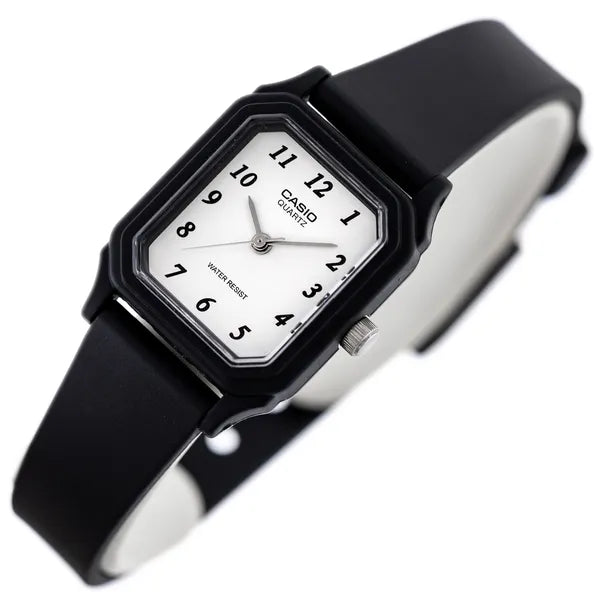 Casio LQ-142-7B női karóra, fekete tok, fehér számlap, quartz, WR30